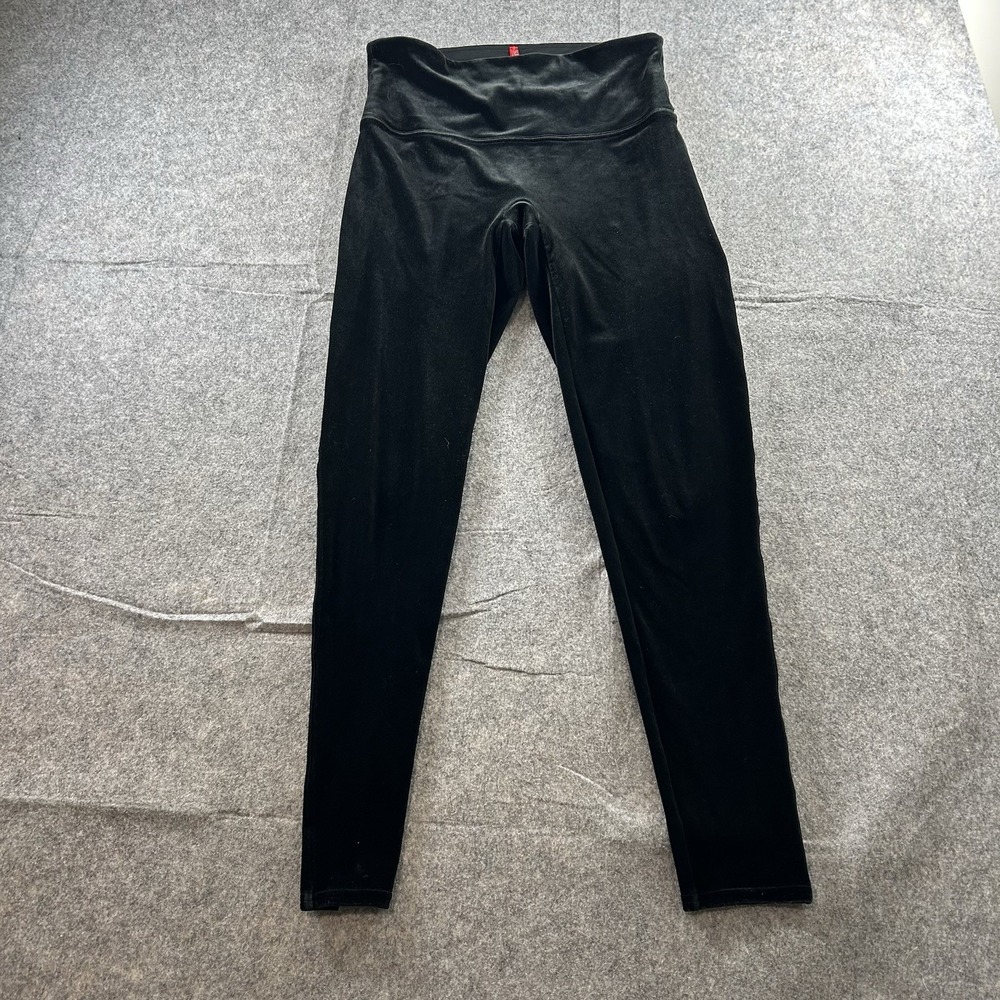 Spanx Black Velvet Velour Leggings XL High Waist Stretch Tummy Control Holiday